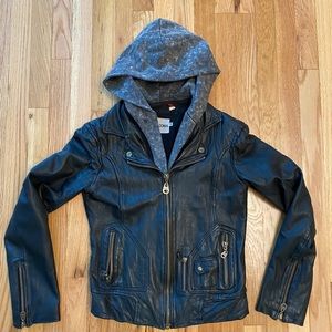Doma Vintage Zip Out Hoodie Moto Leather Jacket